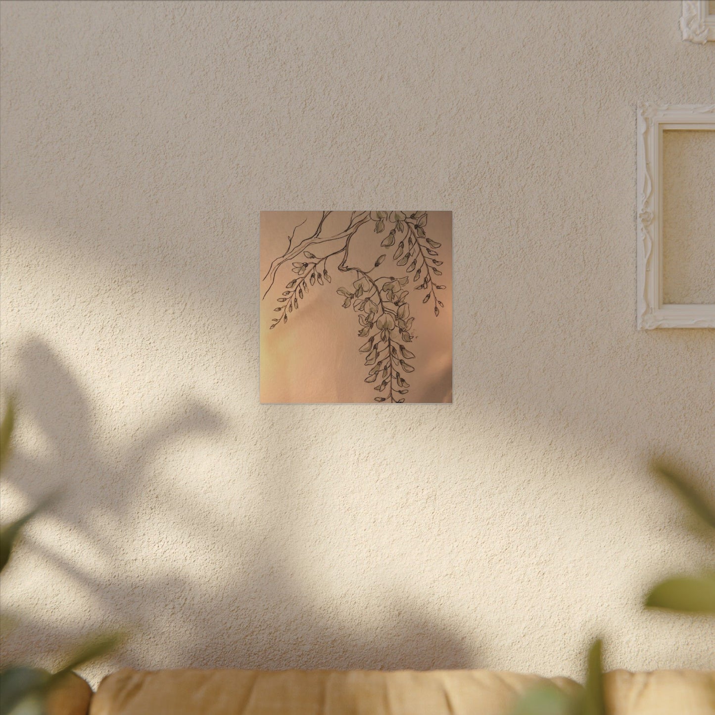Japandi Wisteria in Candlelight | Minimal Line Canvas Art