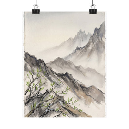 Mountain Mist Spring Wall Art Print | Japandi Elegant Design