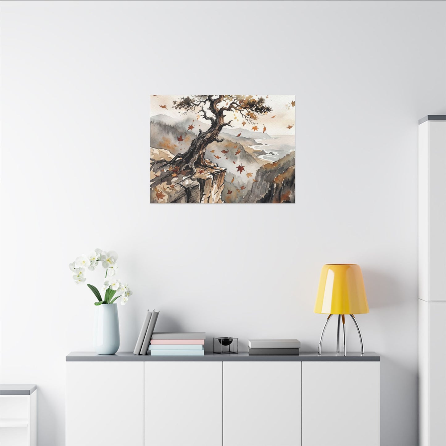 Autumn Pine Tree Watercolor Canvas Art | Warm Decor