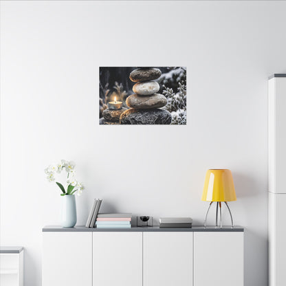 River Stones Canvas Art | Winter Japandi Watercolor Art