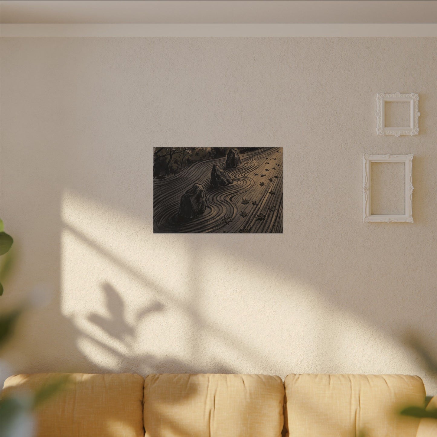 Rock Garden Canvas Art | Autumn Dark Japandi Charcoal Ink Art