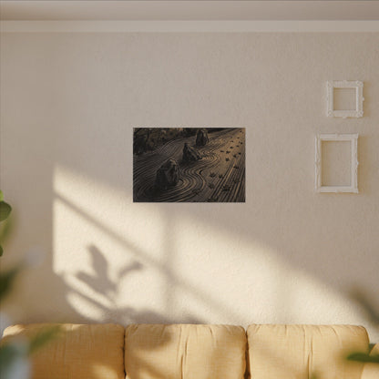 Rock Garden Canvas Art | Autumn Dark Japandi Charcoal Ink Art