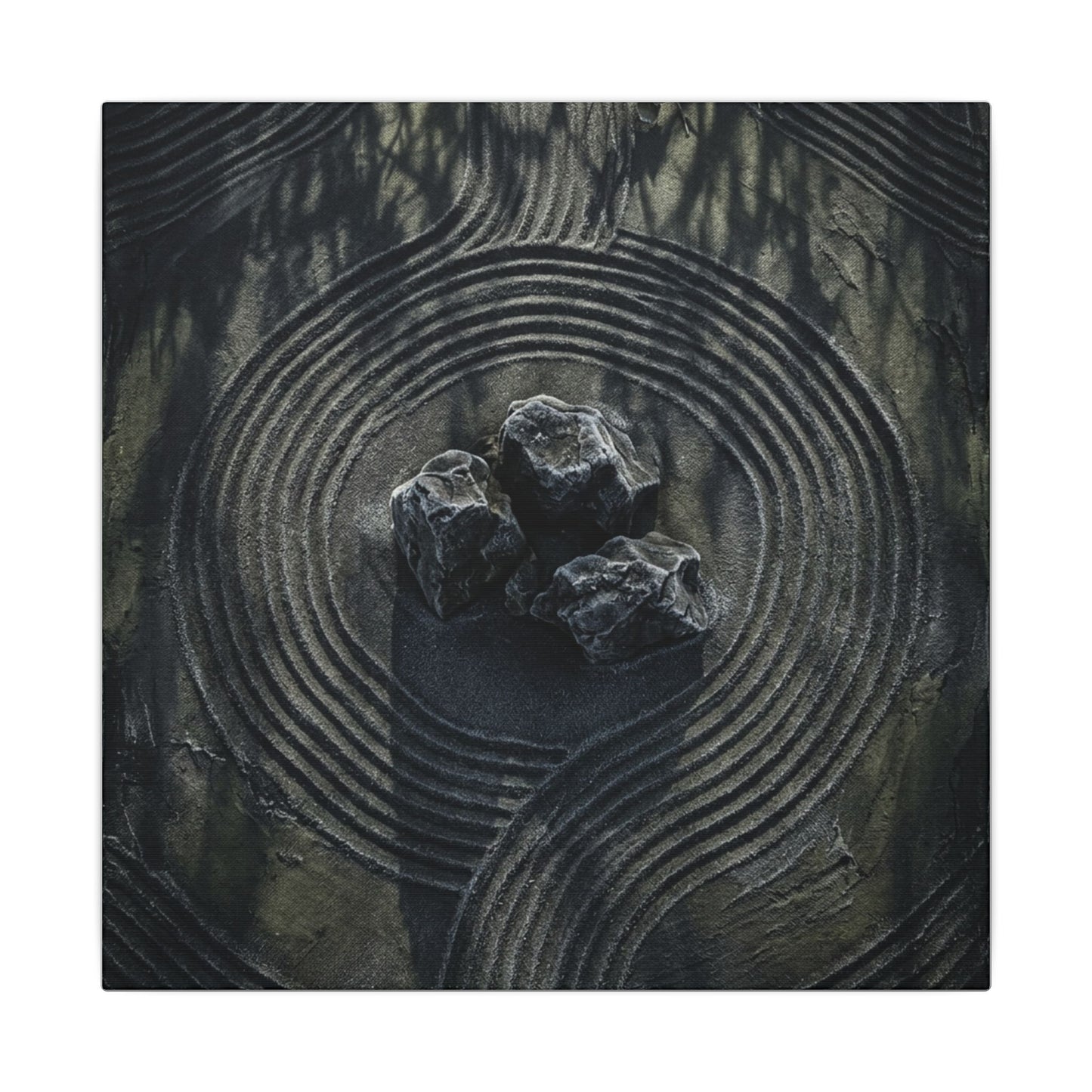Moody Rock Garden Canvas Art - Dark Texture Dark Japandi