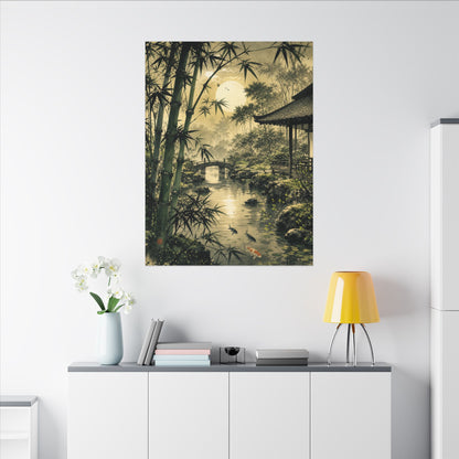 Moonlit Garden Sumi E Canvas Art | Calm Zen Art