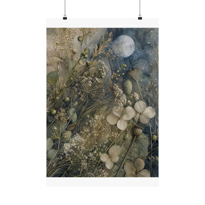 Japandi Dried Flowers in Moonlight | Watercolor Wall Art Print