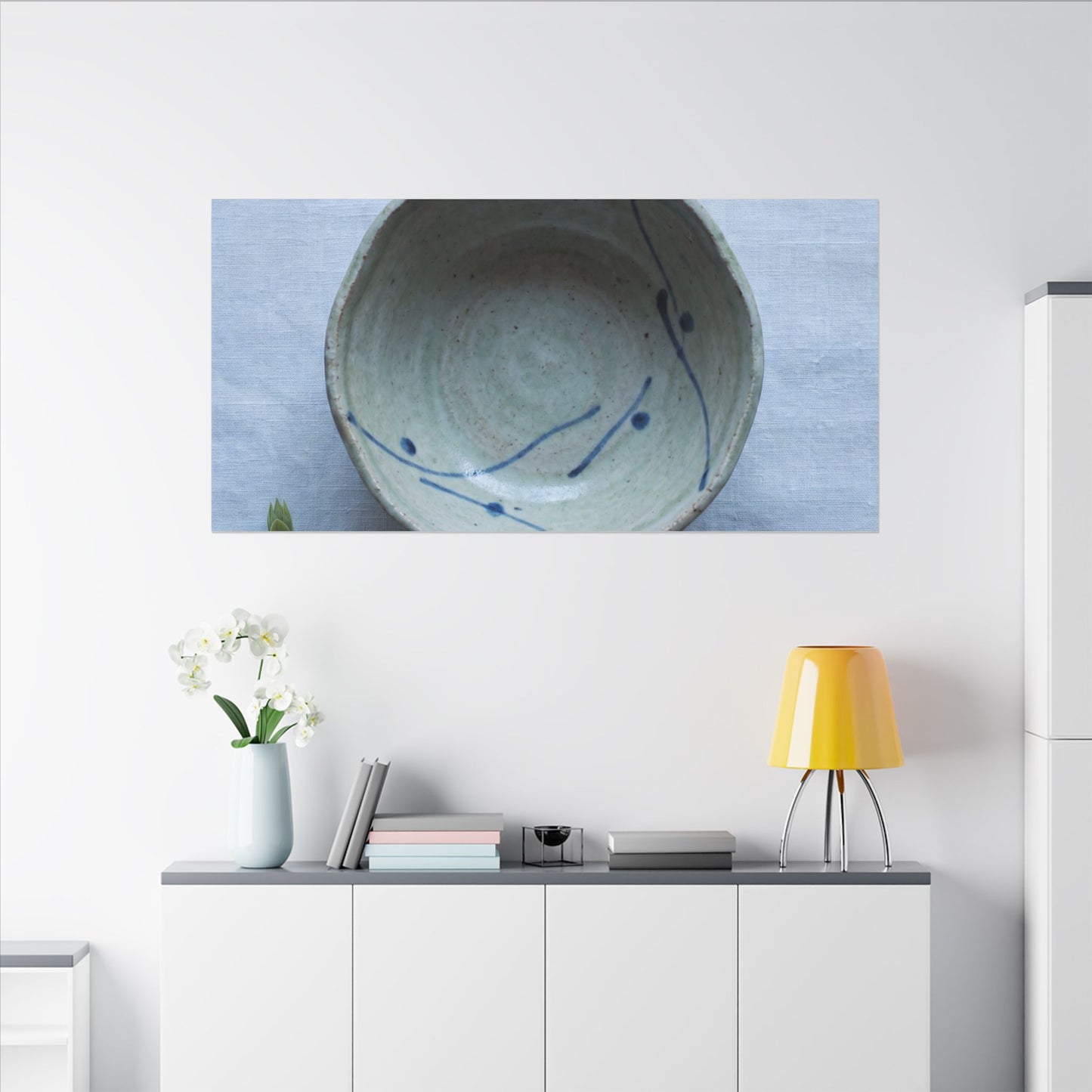 Spring Ceramic Bowl Minimal Line Canvas Art | Warm Decor
