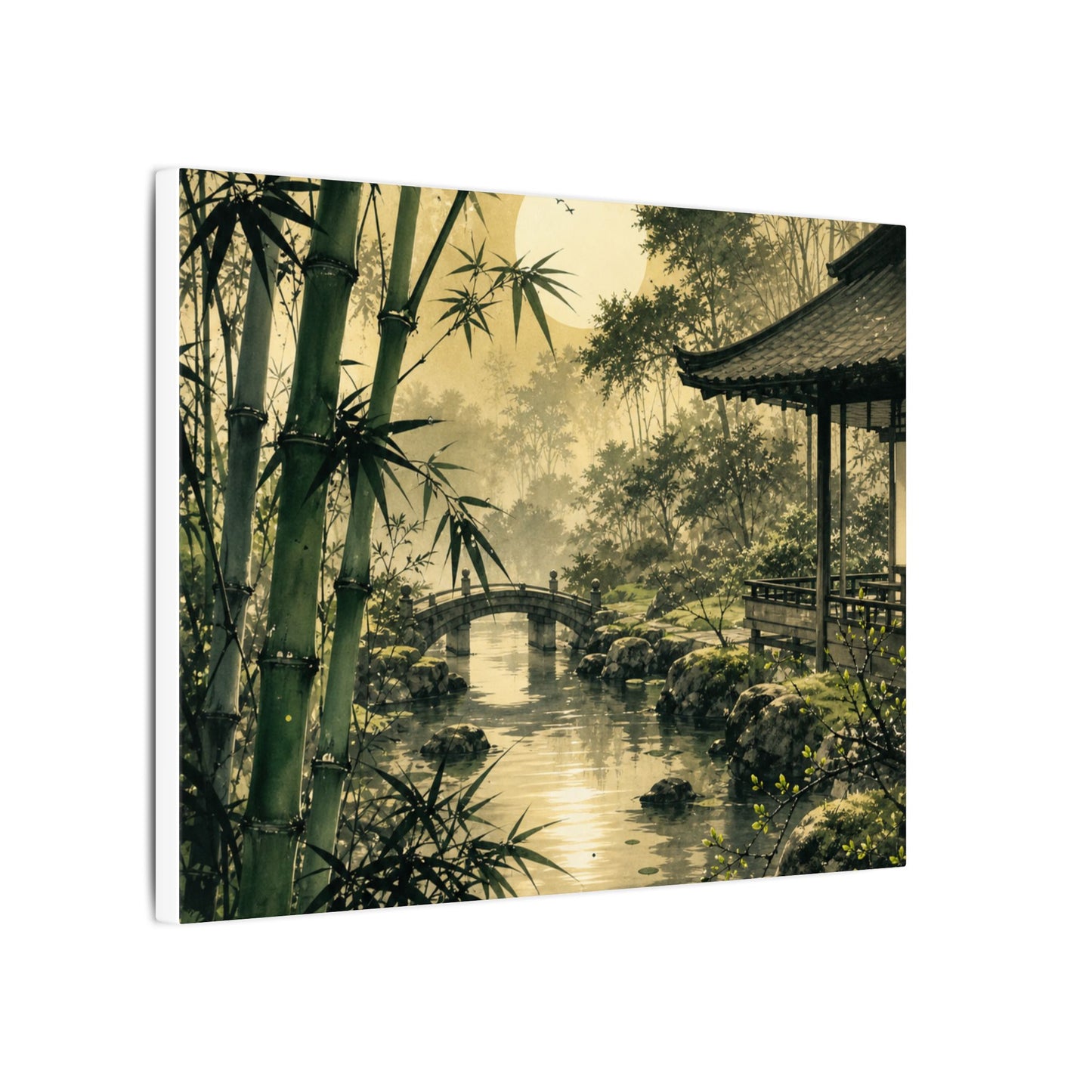 Moonlit Garden Sumi E Canvas Art | Calm Zen Art