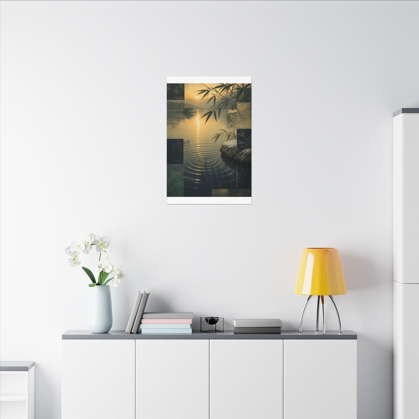 Zen Water Ripple in Golden Hour | Ukiyo E Inspired Canvas Art
