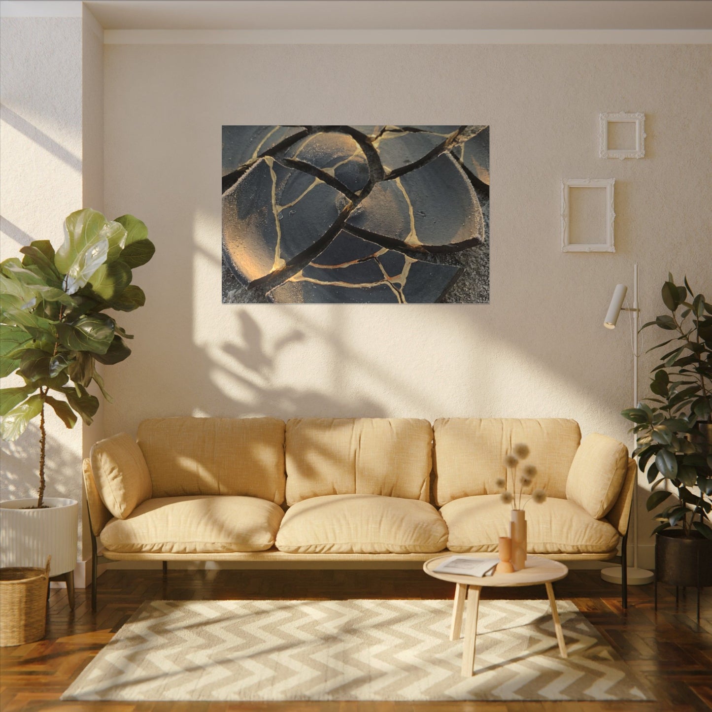 Broken Pottery Winter Canvas Art | Kintsugi Resilient Design