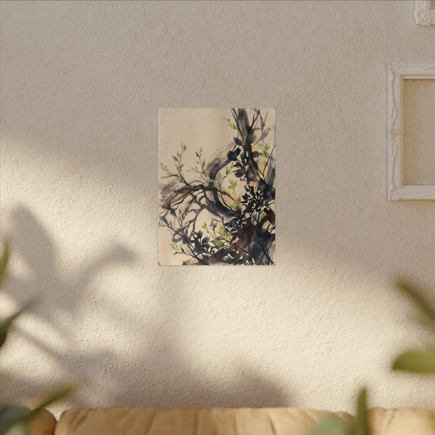 Ma Shadow Play Canvas Art - Dark Japandi Charcoal Ink
