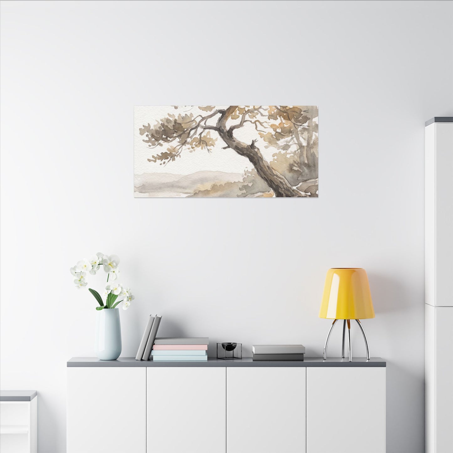 Pine Tree Watercolor Canvas Art | Elegant Japandi Art