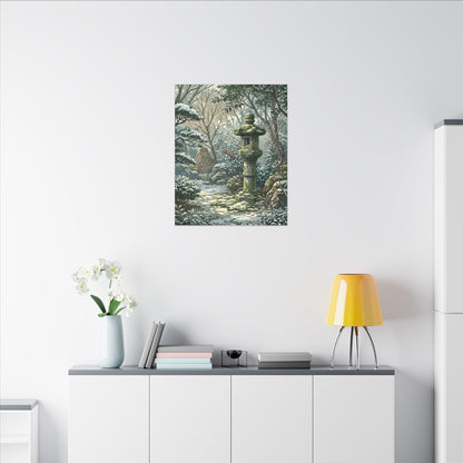 Stone Lantern Winter Canvas Art | Japandi Warm Design