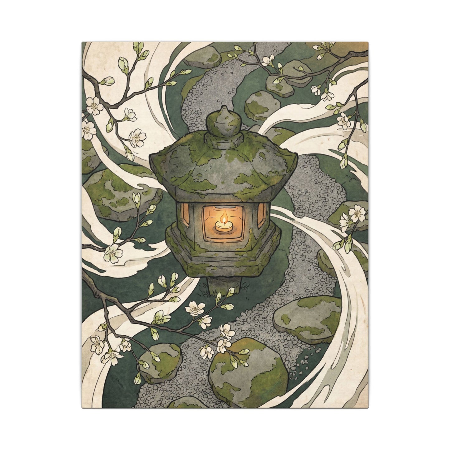 Zen Stone Lantern in Candlelight | Ukiyo E Inspired Canvas Art