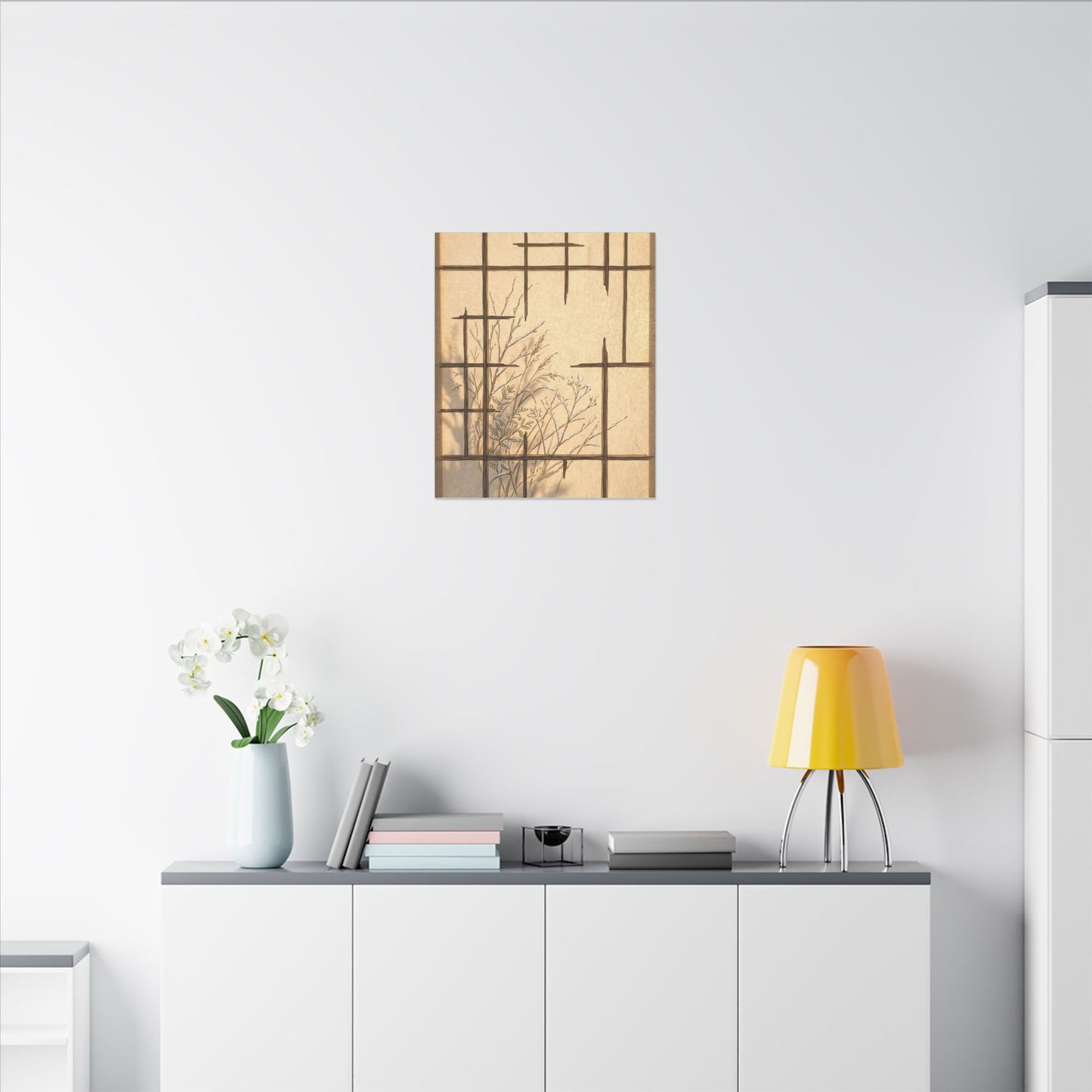 Shoji Screen Canvas Art | Winter Japandi Minimal Line Art