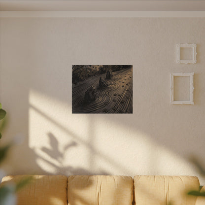 Rock Garden Canvas Art | Autumn Dark Japandi Charcoal Ink Art