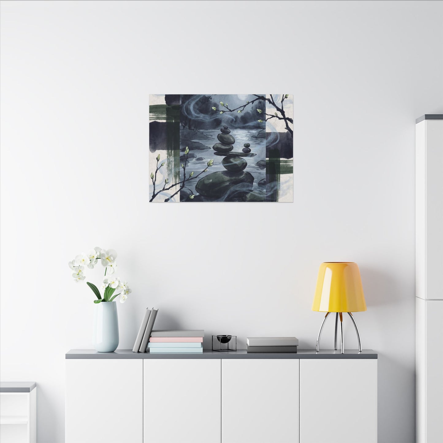 Moonlight River Stones Canvas Art - Zen Shibui