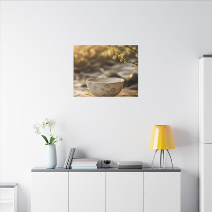 Neutral Ceramic Bowl Canvas Art - Japanese Pattern Japandi