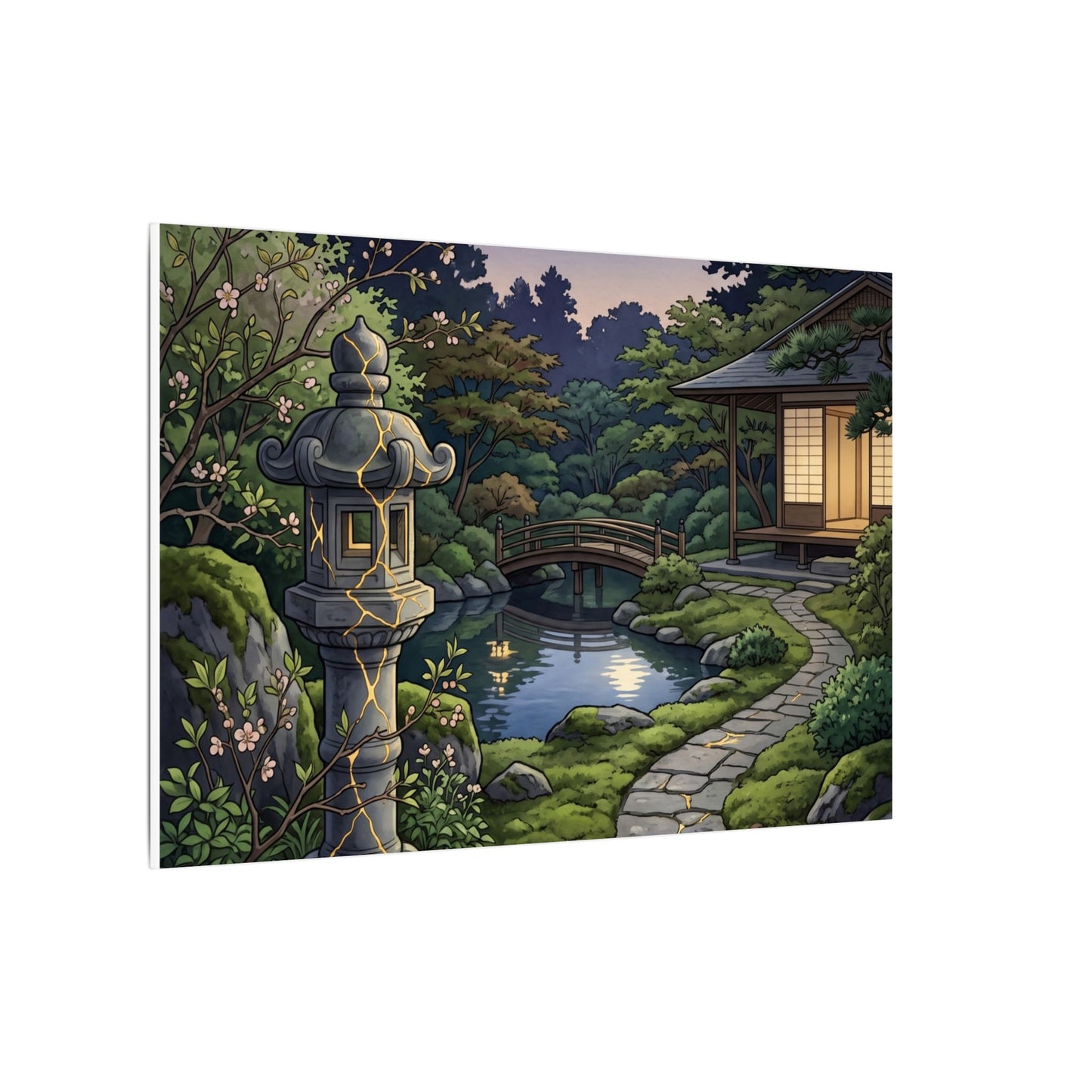 Spring Moonlit Garden Gold Vein Canvas Art | Resilient Decor