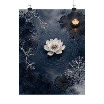 Lotus Flower Wall Art Print | Winter Zen Sumi E Art