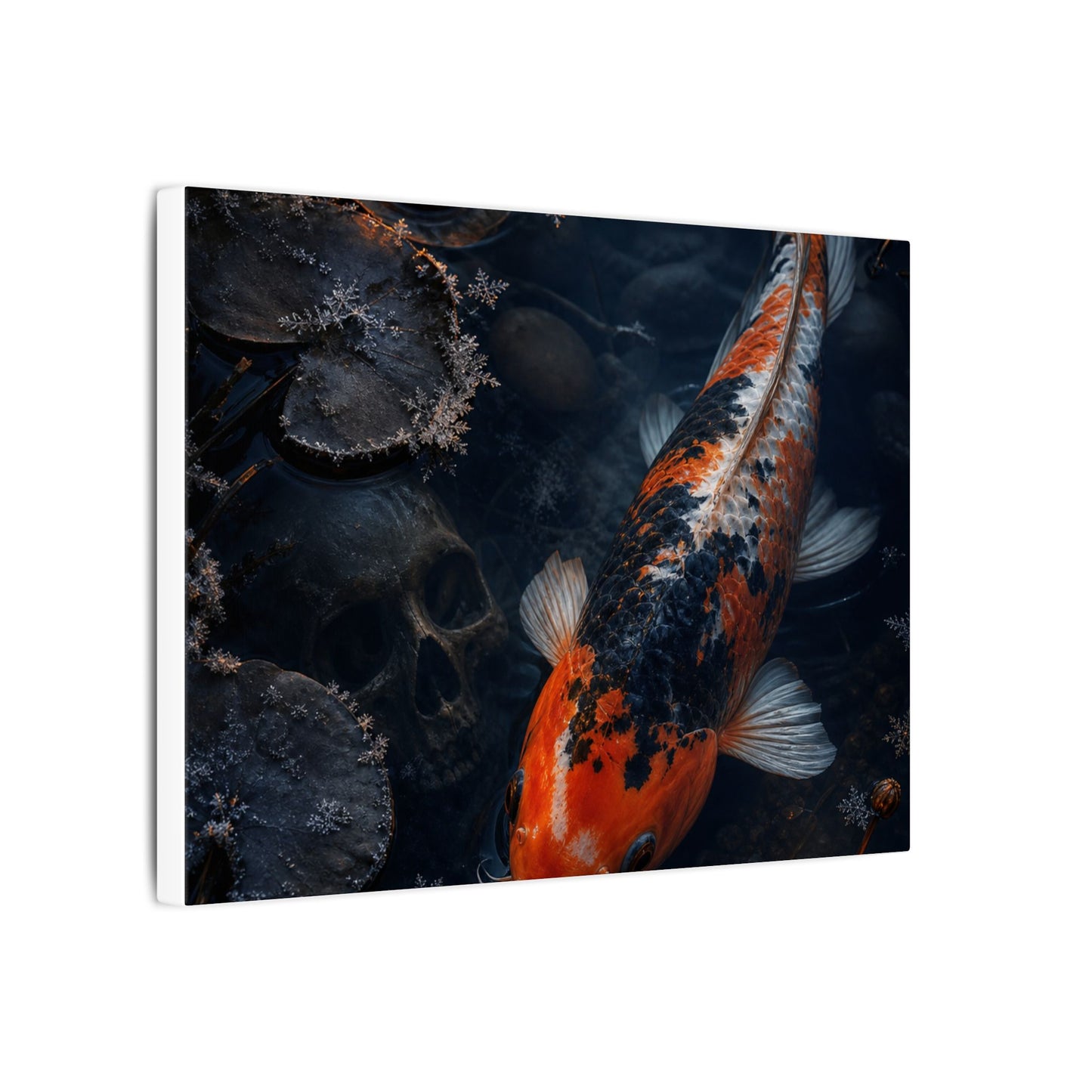 Koi Pond Canvas Art | Winter Dark Japandi Shadow Zen Art