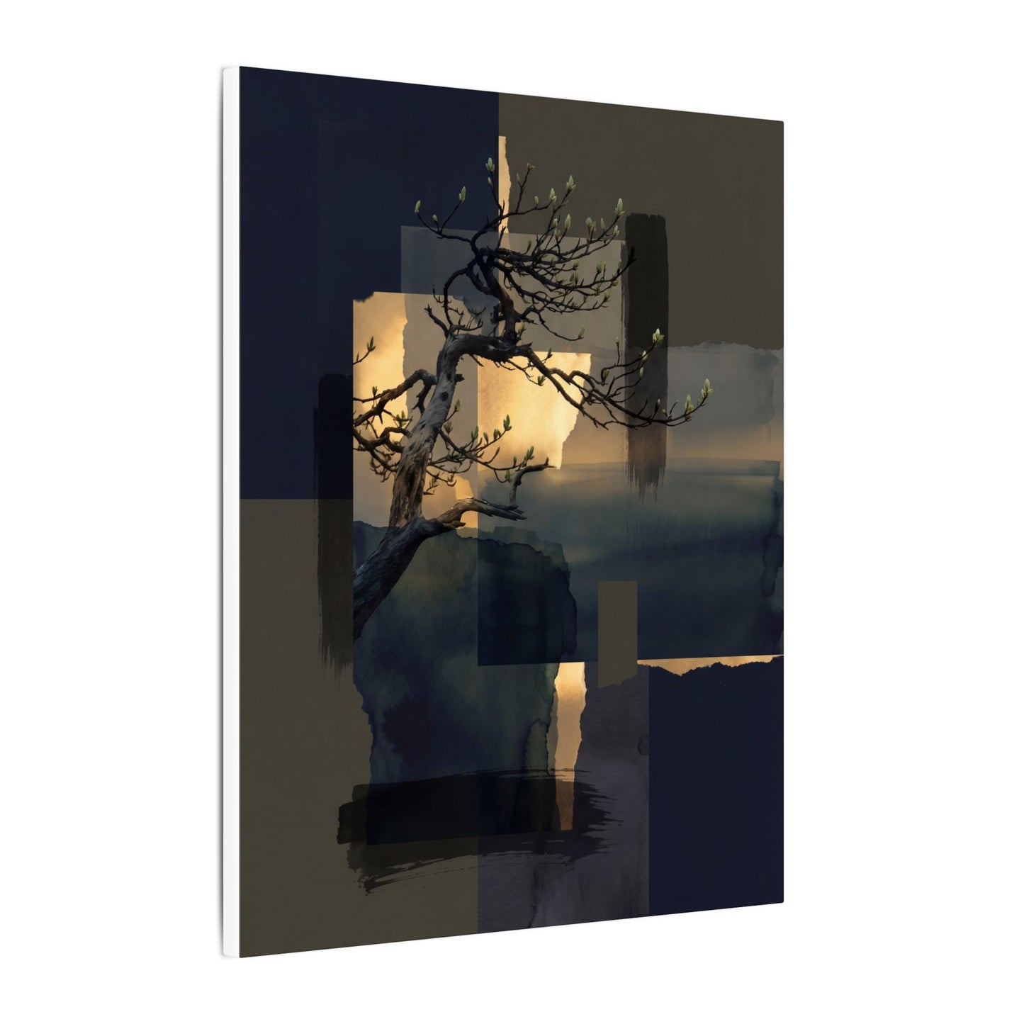 Golden Hour Pine Tree Canvas Art - Dark Japandi Kanso