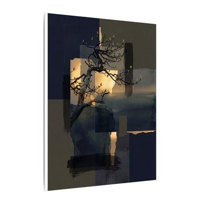 Golden Hour Pine Tree Canvas Art - Dark Japandi Kanso