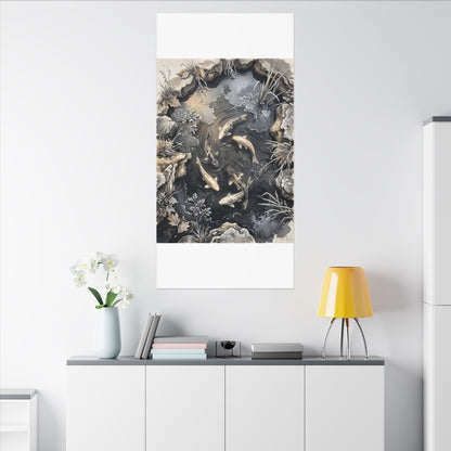 Koi Pond Canvas Art | Winter Japandi Japanese Pattern Art
