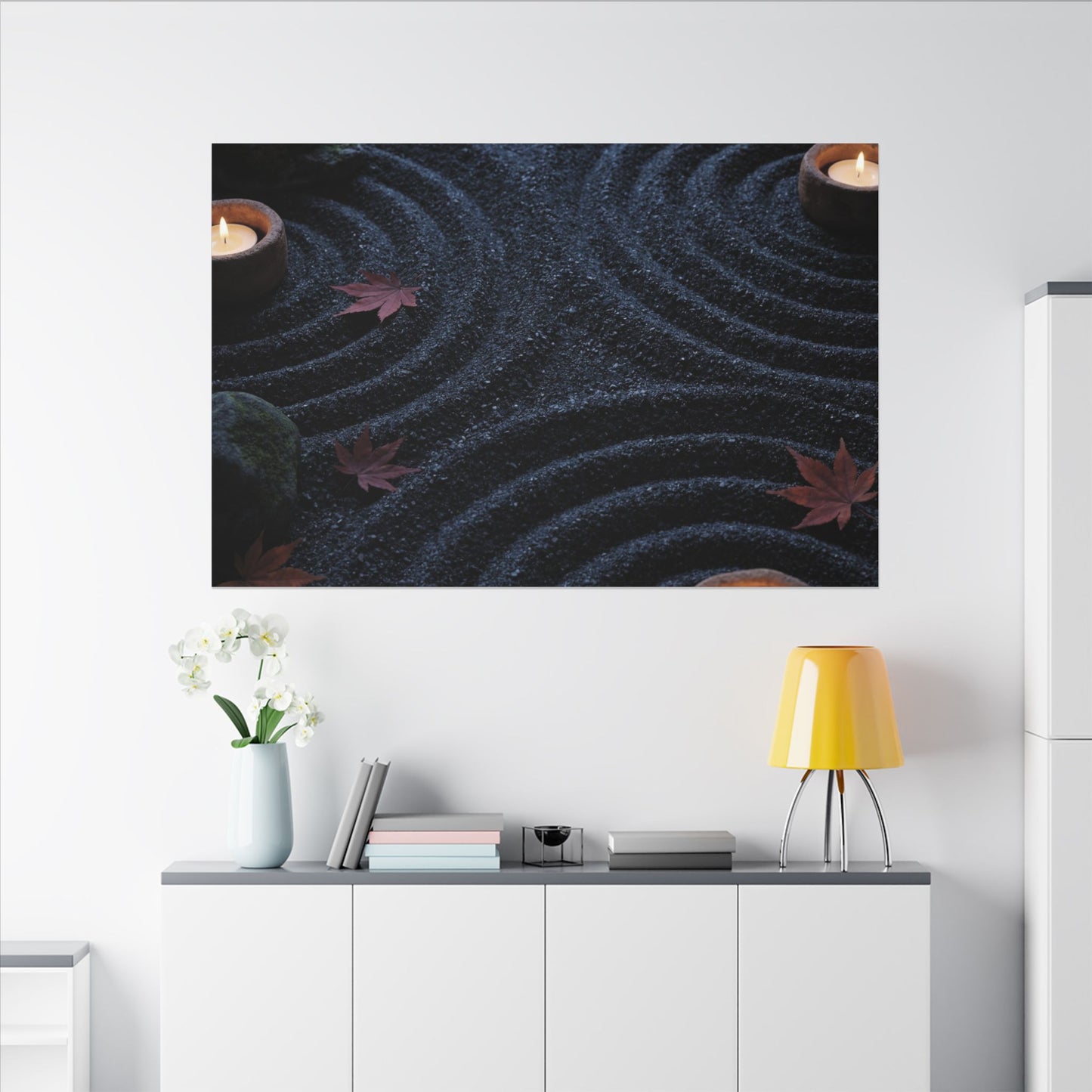Seijaku Rock Garden Canvas Art - Dark Japandi Dark Texture