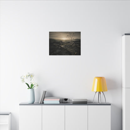 Dawn Cracked Earth Canvas Art - Dark Japandi Mono No Aware