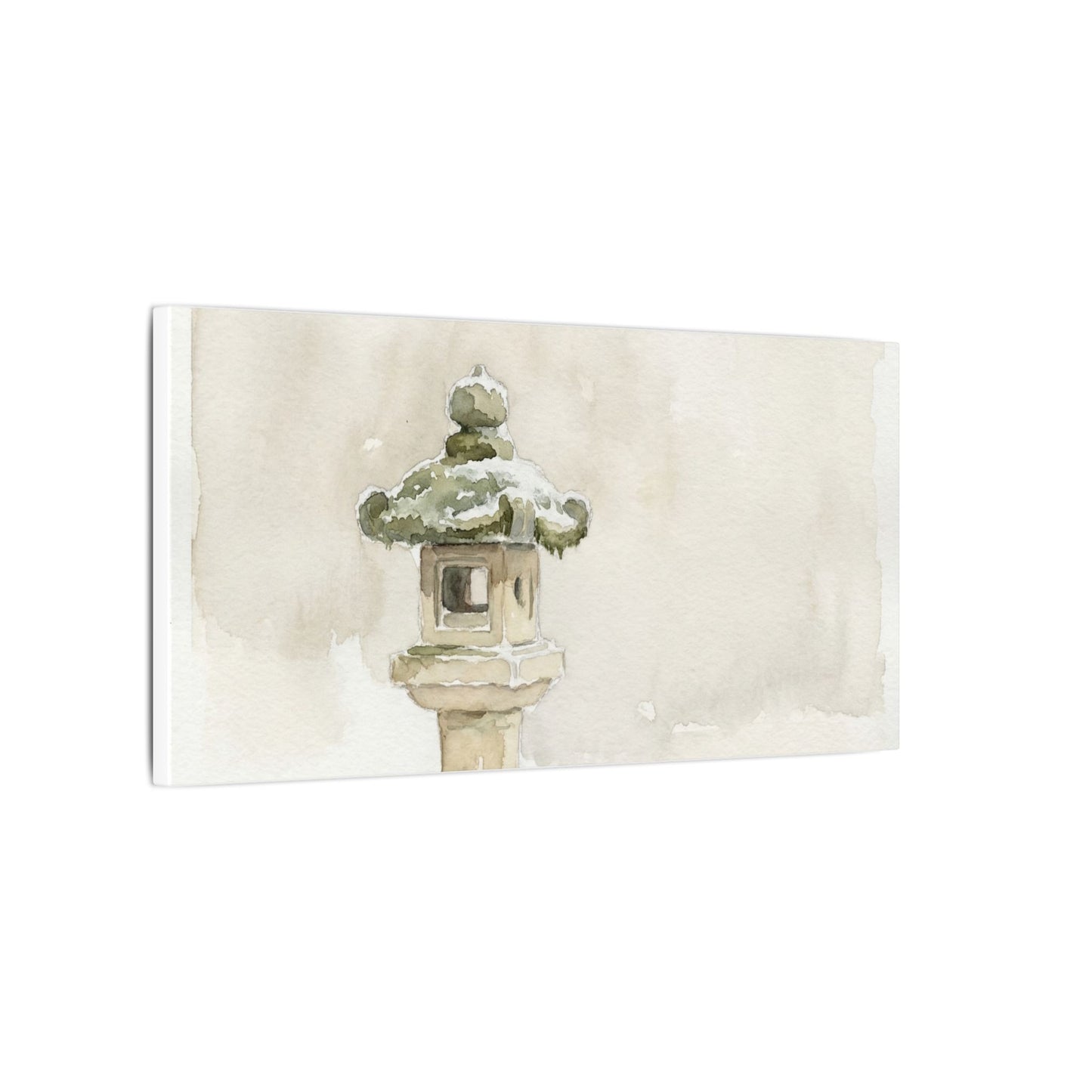 Stone Lantern Winter Canvas Art | Japandi Earthy Design