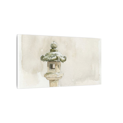 Stone Lantern Winter Canvas Art | Japandi Earthy Design