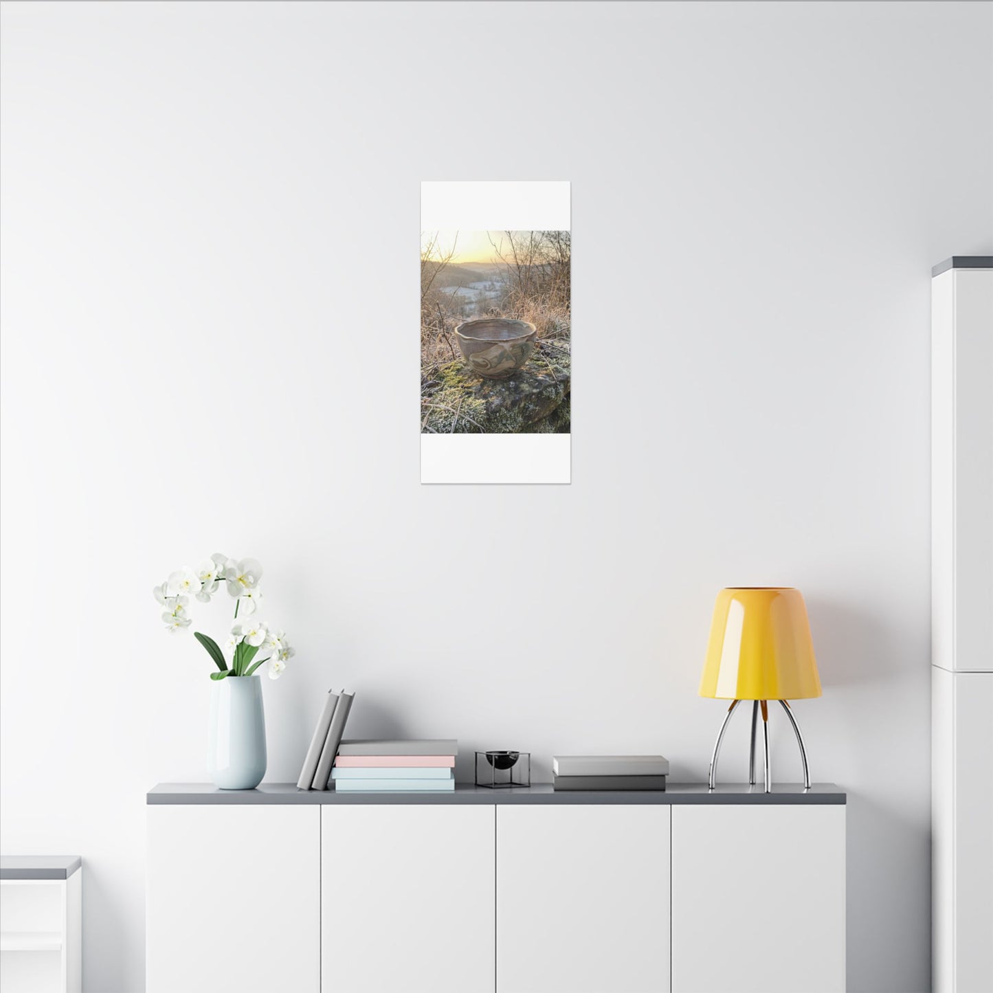 Golden Hour Ceramic Bowl Canvas Art - Japandi Shibui
