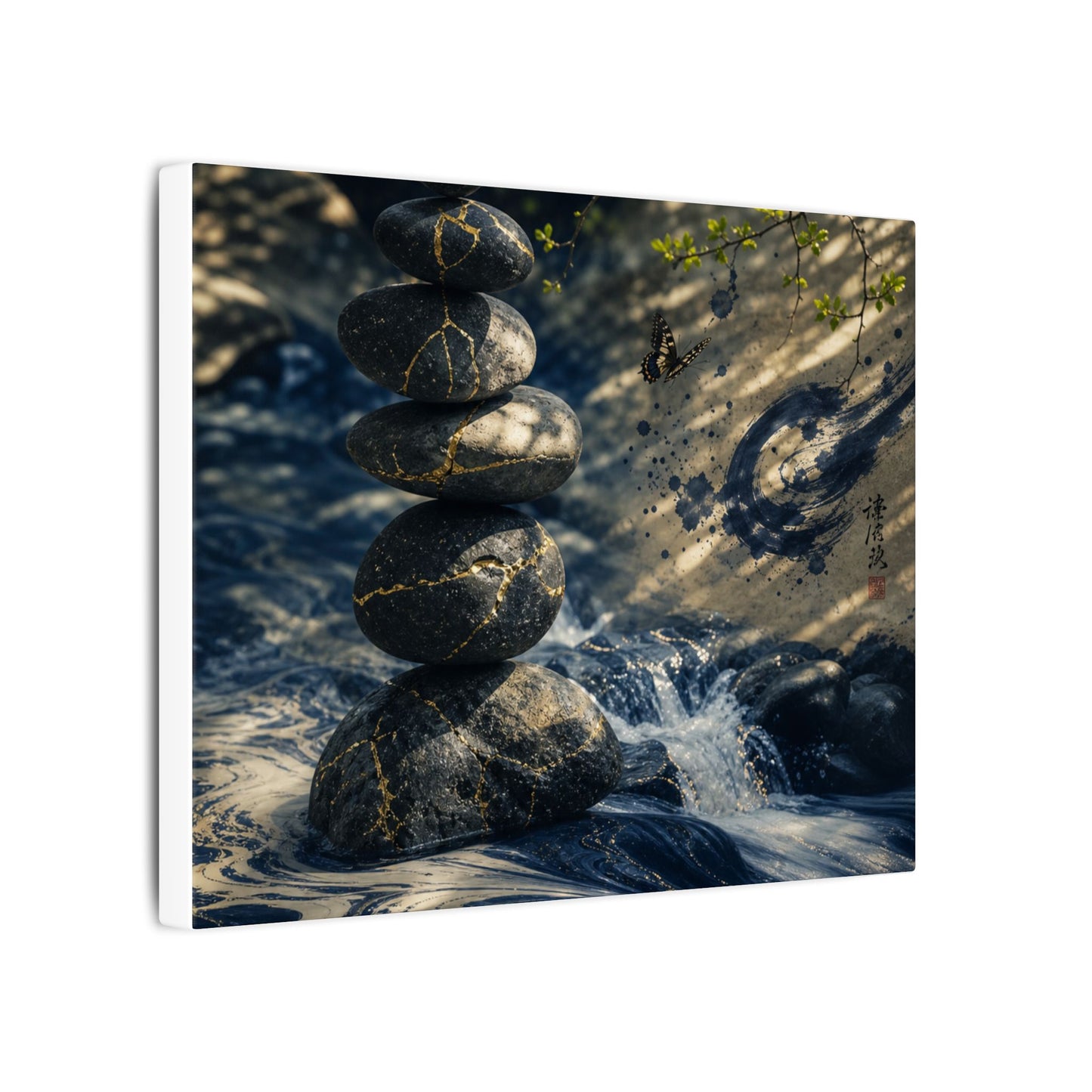 Kintsugi River Stones in Dappled | Broken Beauty Canvas Art