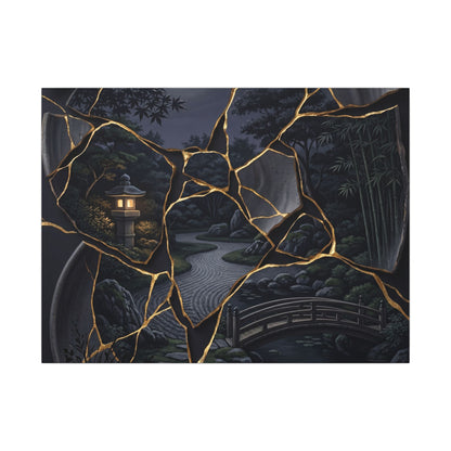 Kintsugi Moonlit Garden in Golden Hour | Gold Repair Canvas Art
