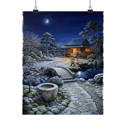 Moonlit Garden Winter Wall Art Print | Kintsugi Philosophical Design Art Print