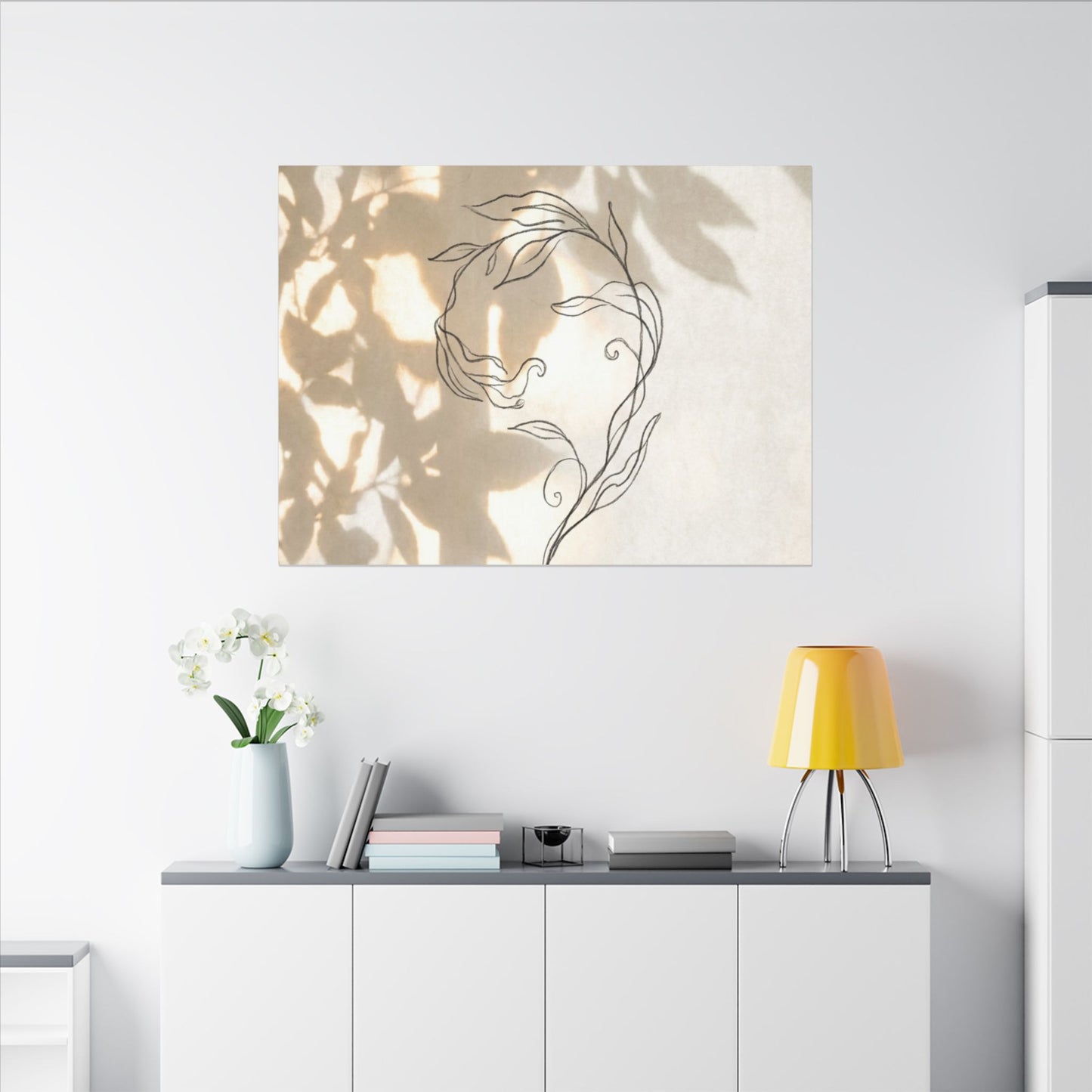 Warm Shoji Screen Canvas Art - Minimal Line Japandi