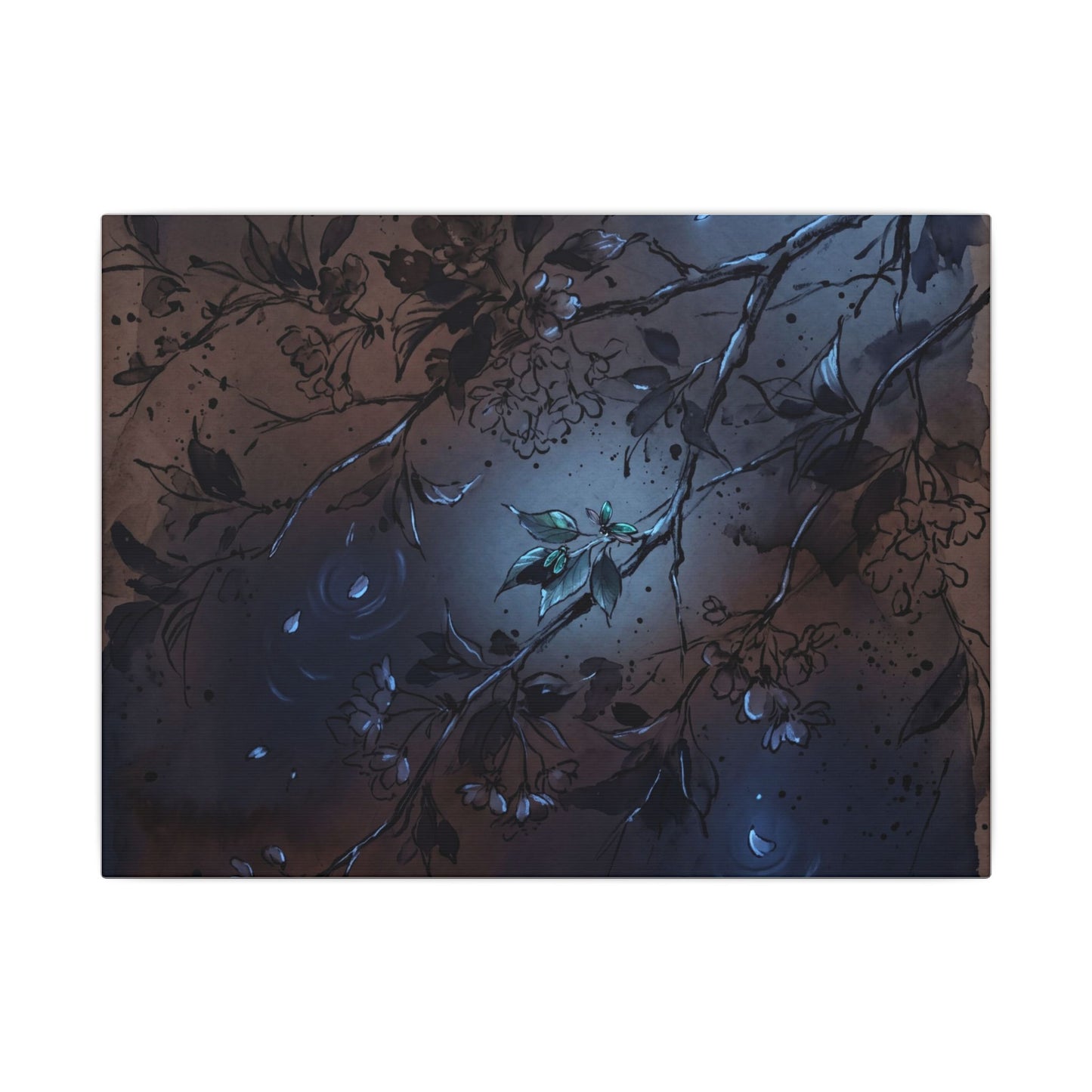 Bold Cherry Blossom Canvas Art - Charcoal Ink Dark Japandi