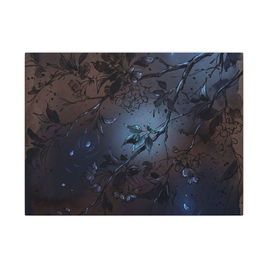 Bold Cherry Blossom Canvas Art - Charcoal Ink Dark Japandi