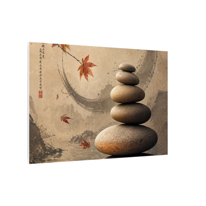 Japandi River Stones in Candlelight | Japanese Pattern Canvas Art
