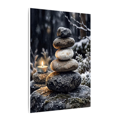 River Stones Canvas Art | Winter Japandi Watercolor Art