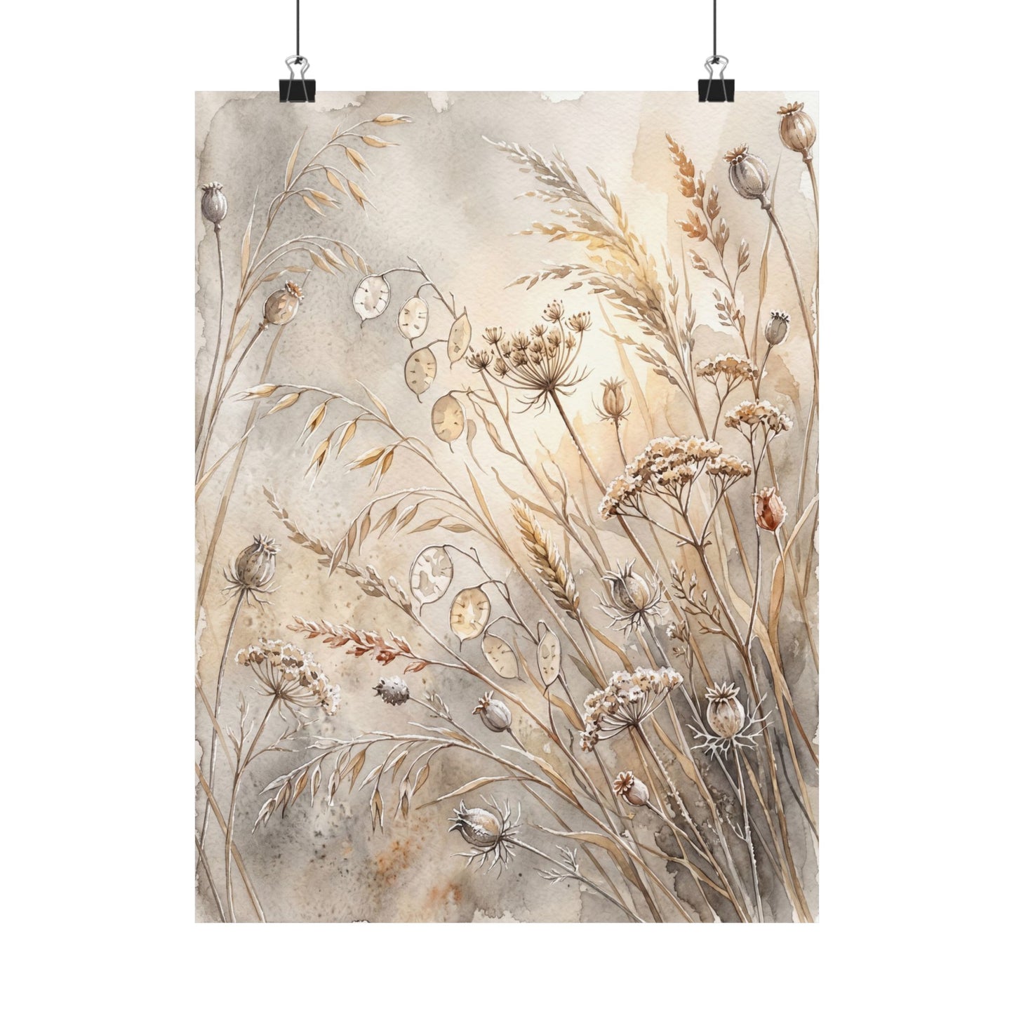 Dried Flowers Watercolor Wall Art Print | Neutral Japandi Art