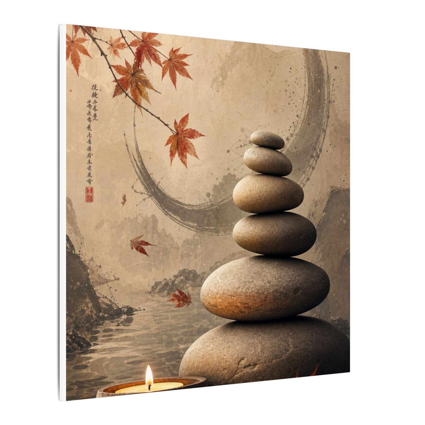 Japandi River Stones in Candlelight | Japanese Pattern Canvas Art