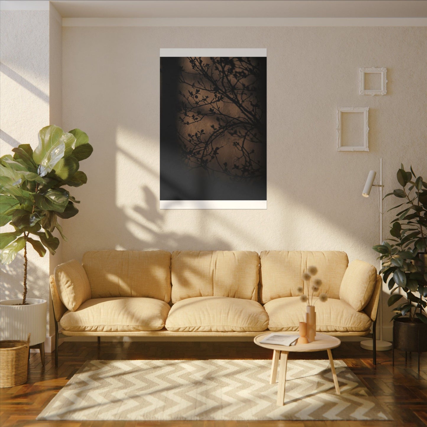 Dark Japandi Shadow Play in Golden Hour | Shadow Zen Canvas Art