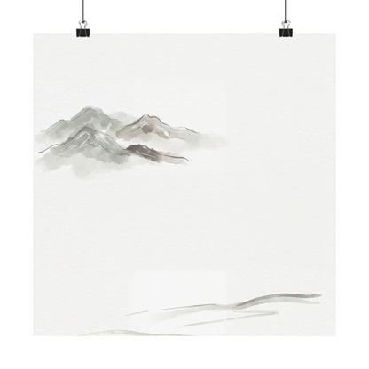Japandi Mountain Mist in Overcast | Minimal Line Wall Art Print