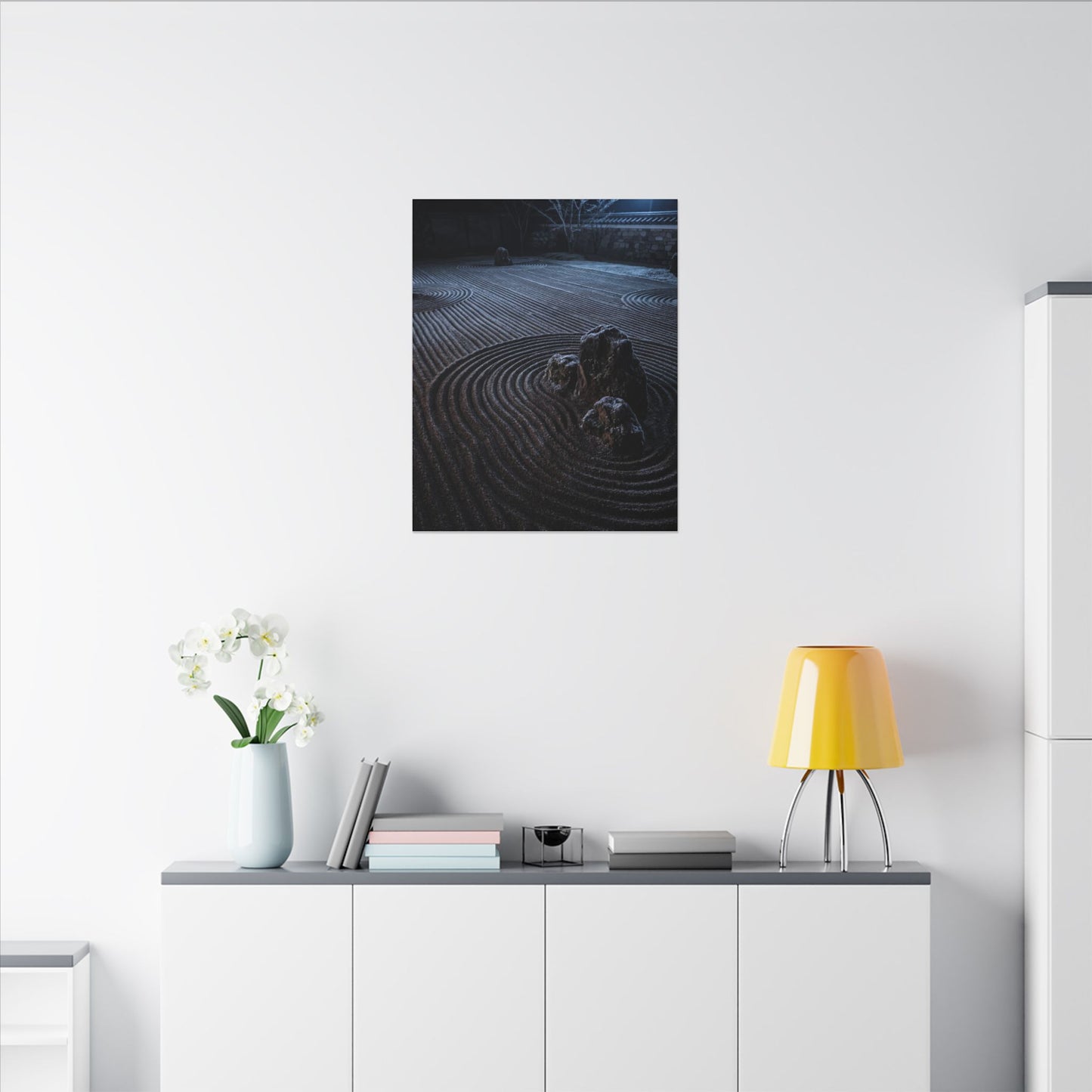 Moonlight Rock Garden Canvas Art - Dark Japandi Seijaku