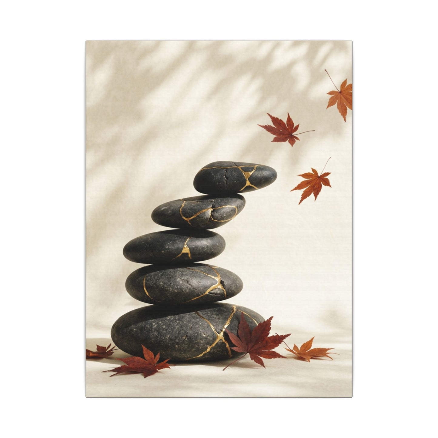 Kintsugi River Stones in Dappled | Crackle Gold Canvas Art