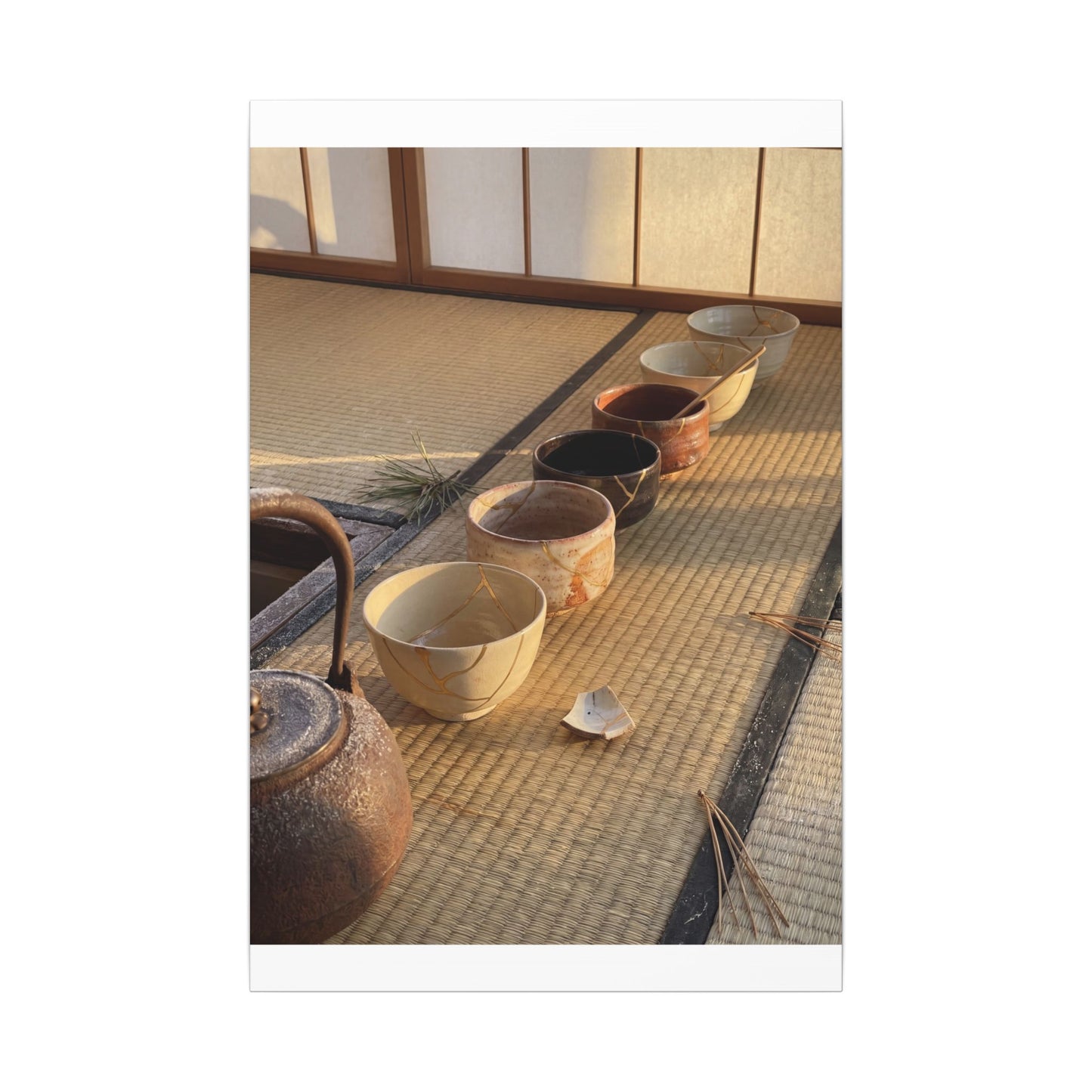 Kintsugi Tea Ceremony in Golden Hour | Gold Repair Canvas Art