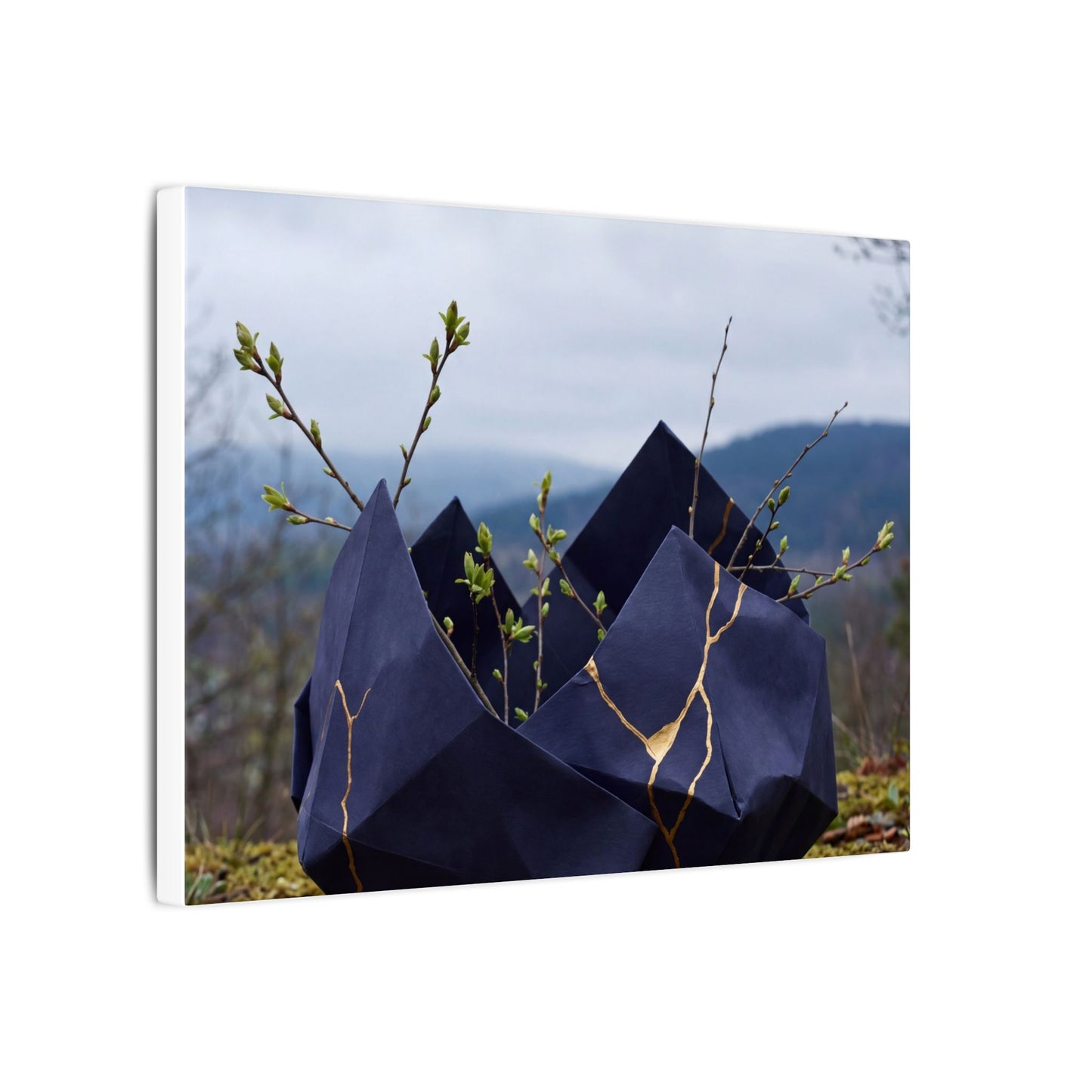Paper Fold Canvas Art | Spring Kintsugi Gold Repair Art