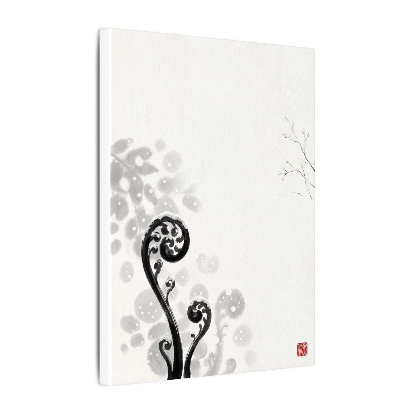 Winter Fern Unfurling Ukiyo E Inspired Canvas Art | Peaceful Decor