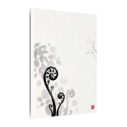 Winter Fern Unfurling Ukiyo E Inspired Canvas Art | Peaceful Decor